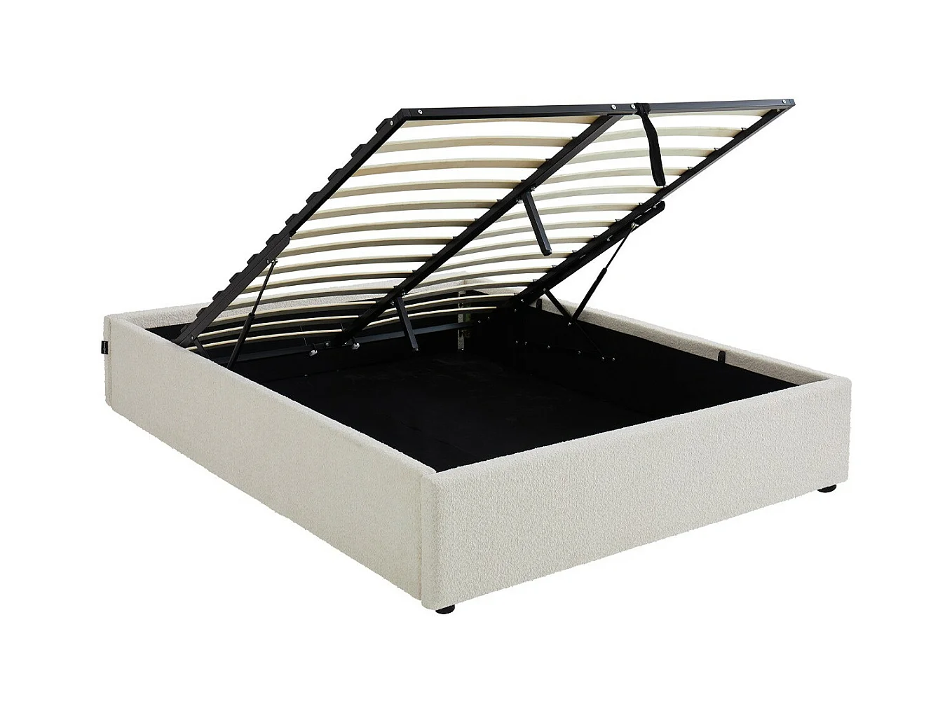 Lit coffre adulte 140x190 cm en tissu bouclé beige avec sommier - Handy