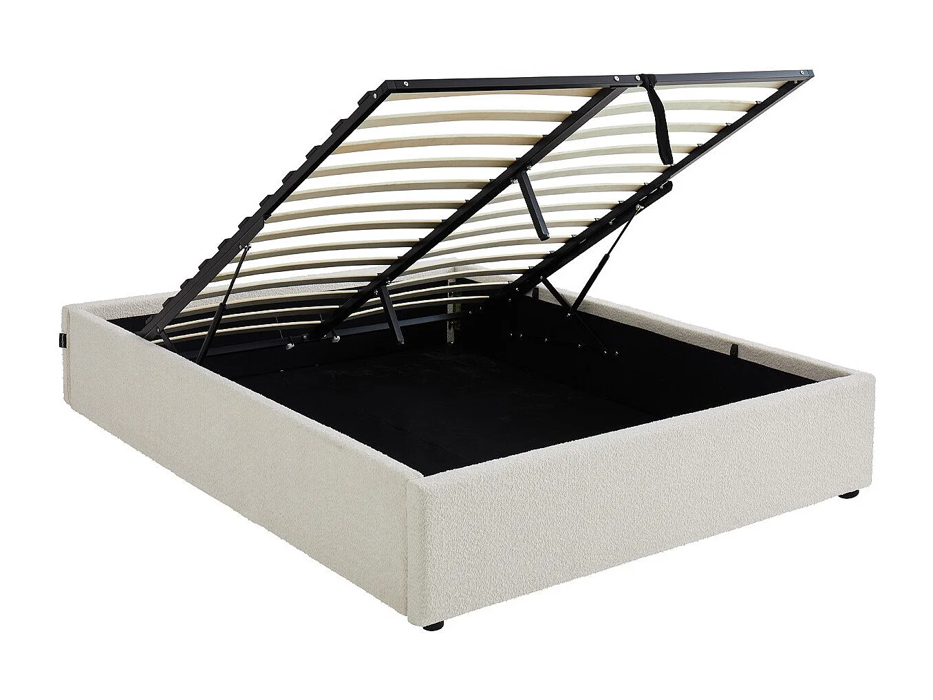 Lit coffre adulte 140x190 cm en tissu bouclé beige avec sommier - Handy