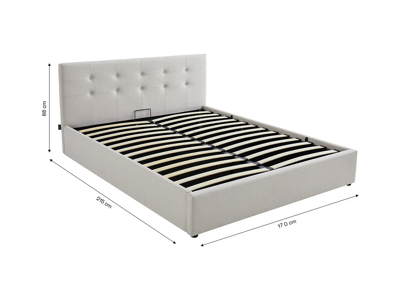 Lit coffre adulte 160x200 cm avec tête de lit matelassée en tissu beige et sommier - Tina