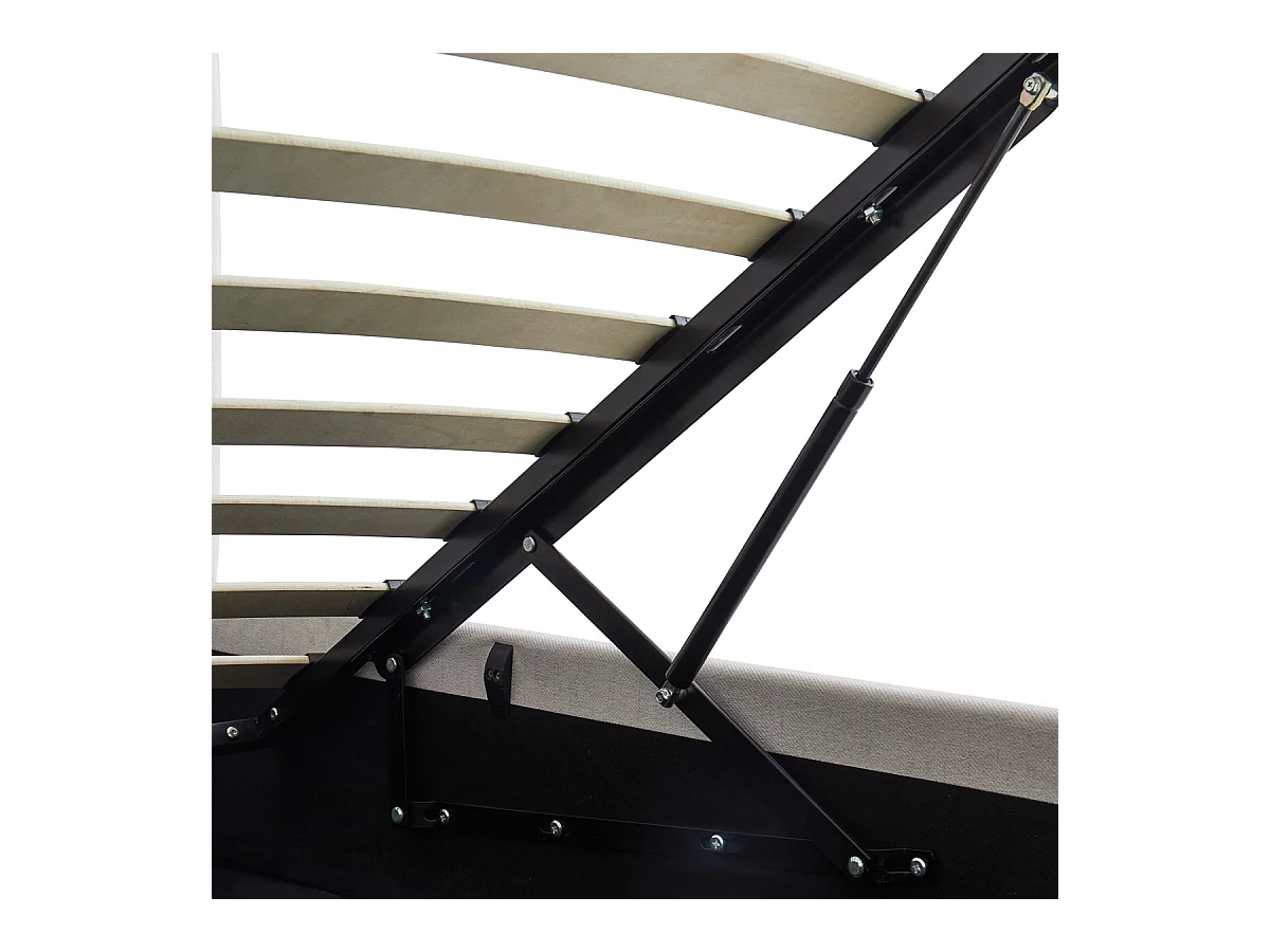 Lit coffre adulte 160x200 cm avec tête de lit matelassée en tissu beige et sommier - Tina