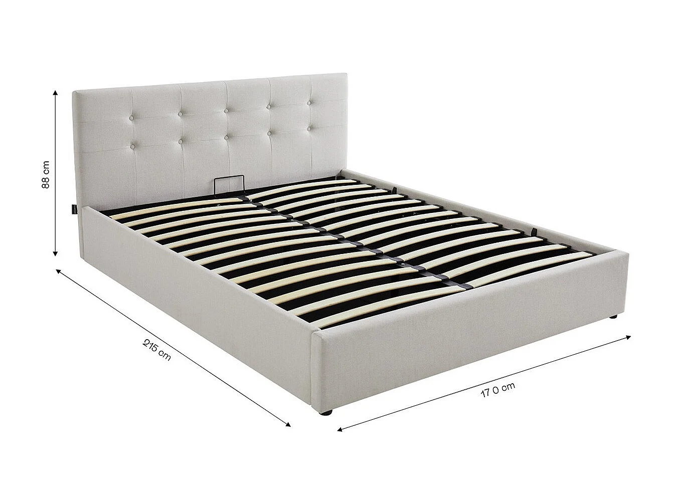 Lit coffre adulte 160x200 cm avec tête de lit matelassée en tissu beige et sommier - Tina