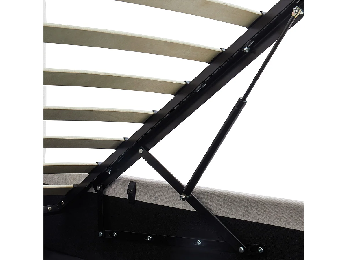 Lit coffre adulte 140x190 cm avec tête de lit matelassée en tissu beige et sommier - Tina