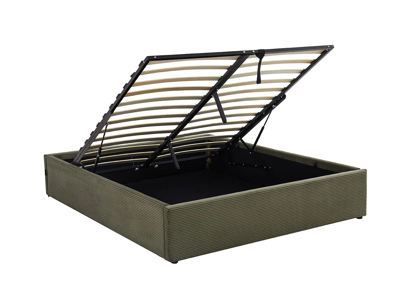 Lit coffre adulte 160x200 cm en velours côtelé vert avec sommier - Handy