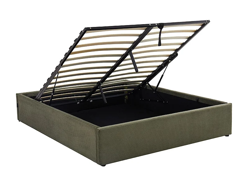 Lit coffre adulte 160x200 cm en velours côtelé vert avec sommier - Handy