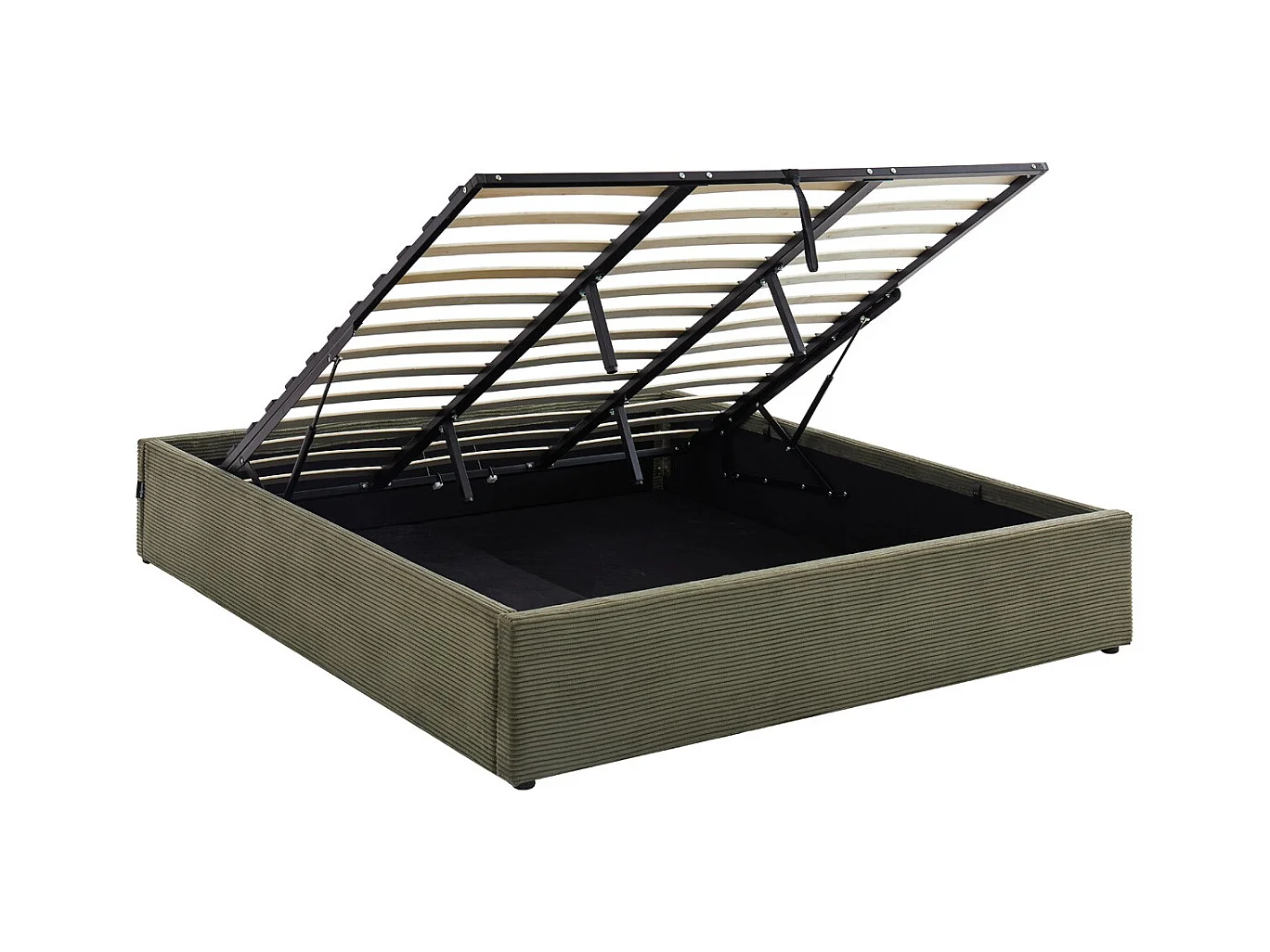 Lit coffre adulte 180x200 cm en velours côtelé vert avec sommier - Handy