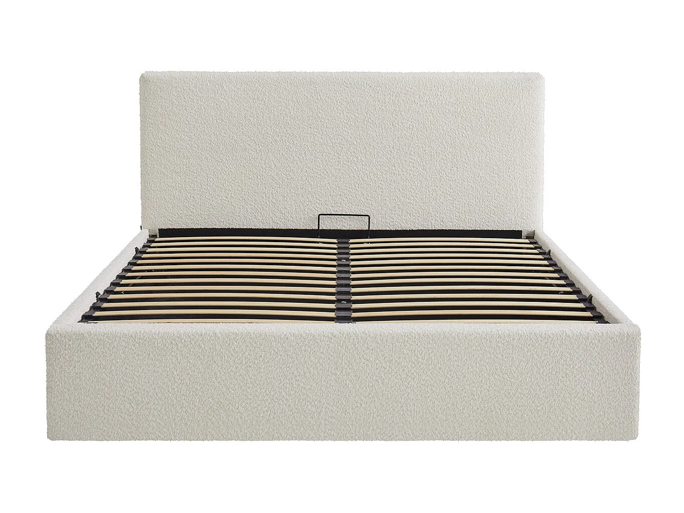 Lit coffre adulte 140x190 cm avec tête de lit matelassée en tissu bouclé beige et sommier - Tina