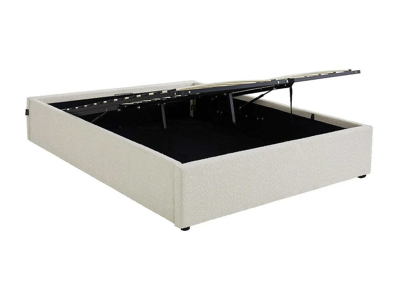 Lit coffre adulte 160x200 cm en tissu bouclé beige avec sommier - Handy