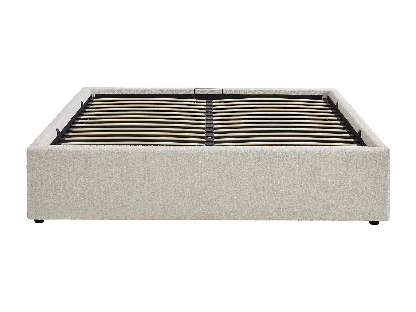 Lit coffre adulte 160x200 cm en tissu bouclé beige avec sommier - Handy