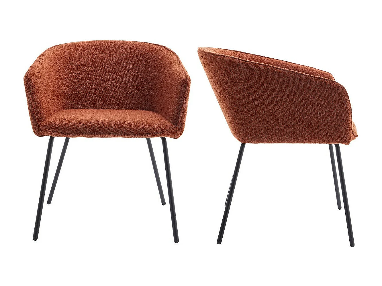 Lot de 2 fauteuils de table en tissu bouclé rouille, piètement noir - Swann