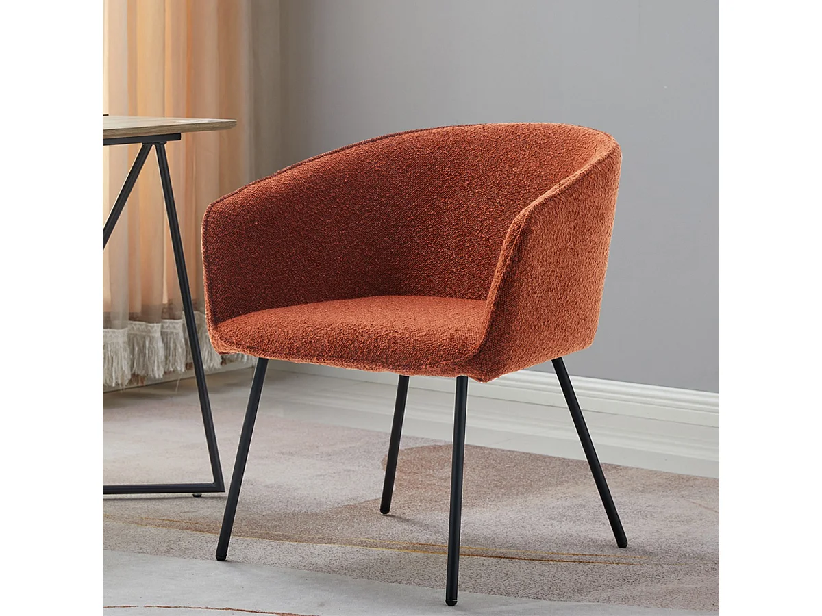 Lot de 2 fauteuils de table en tissu bouclé rouille, piètement noir - Swann