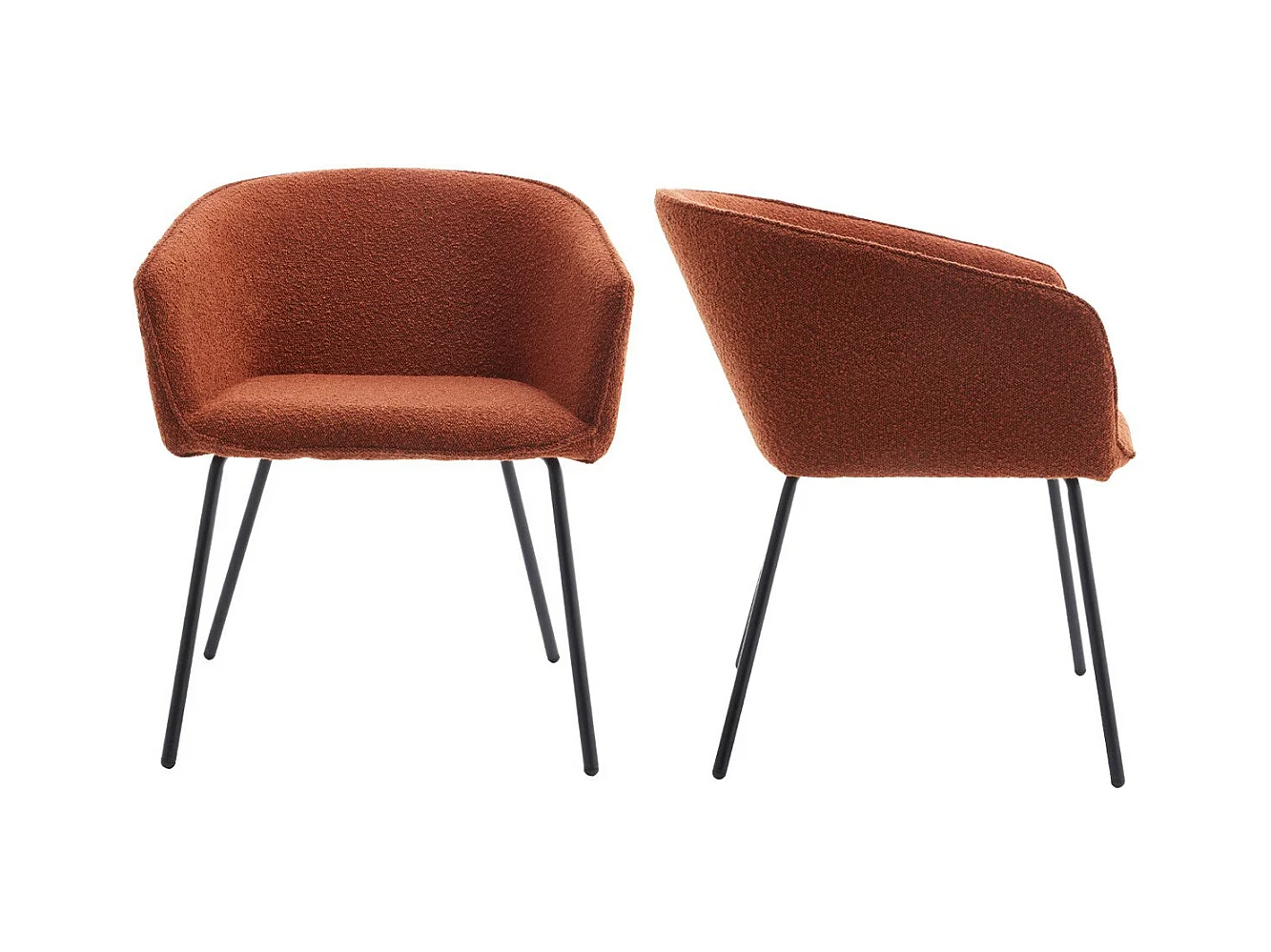 Lot de 2 fauteuils de table en tissu bouclé rouille, piètement noir - Swann