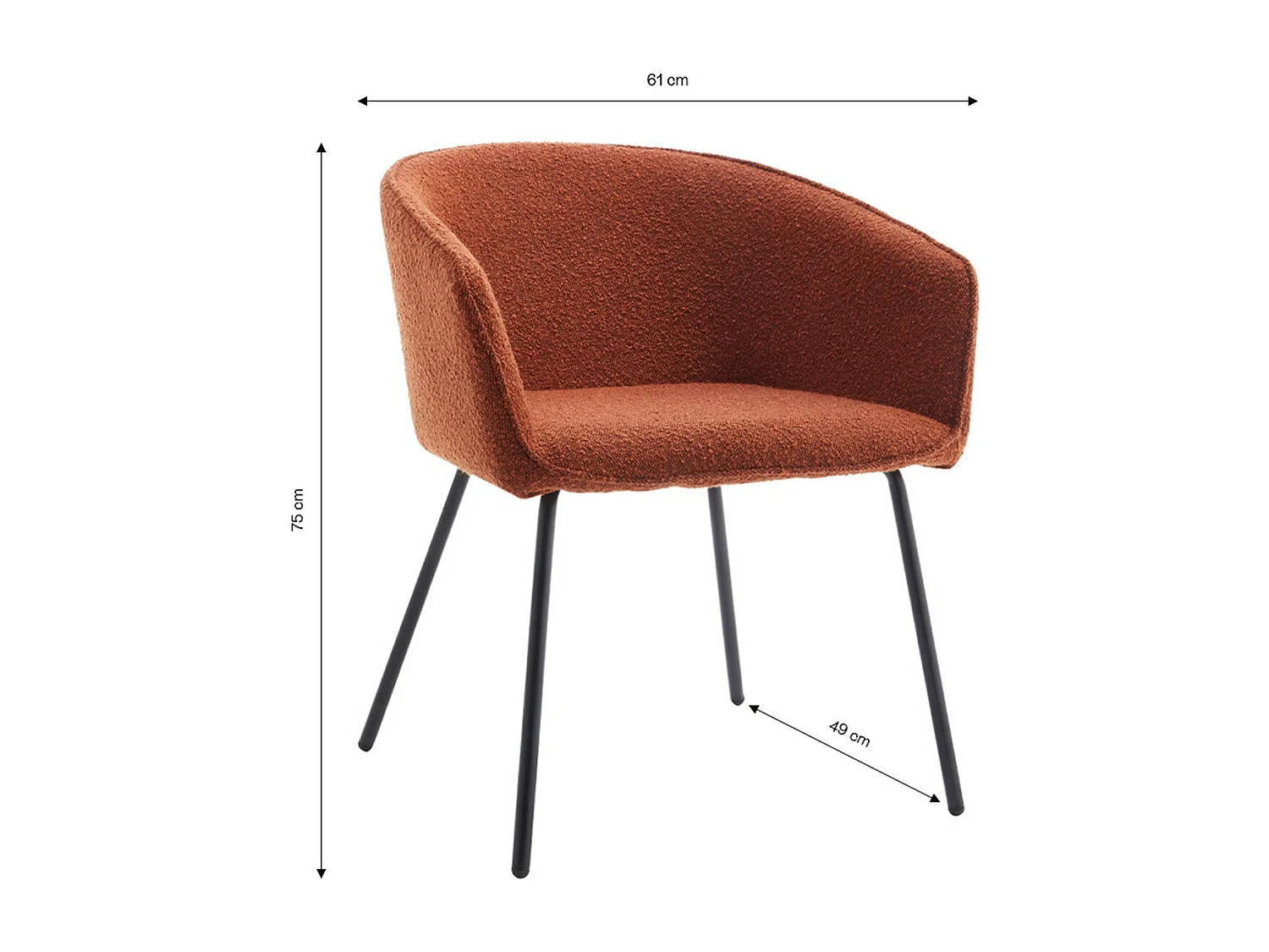 Lot de 2 fauteuils de table en tissu bouclé rouille, piètement noir - Swann