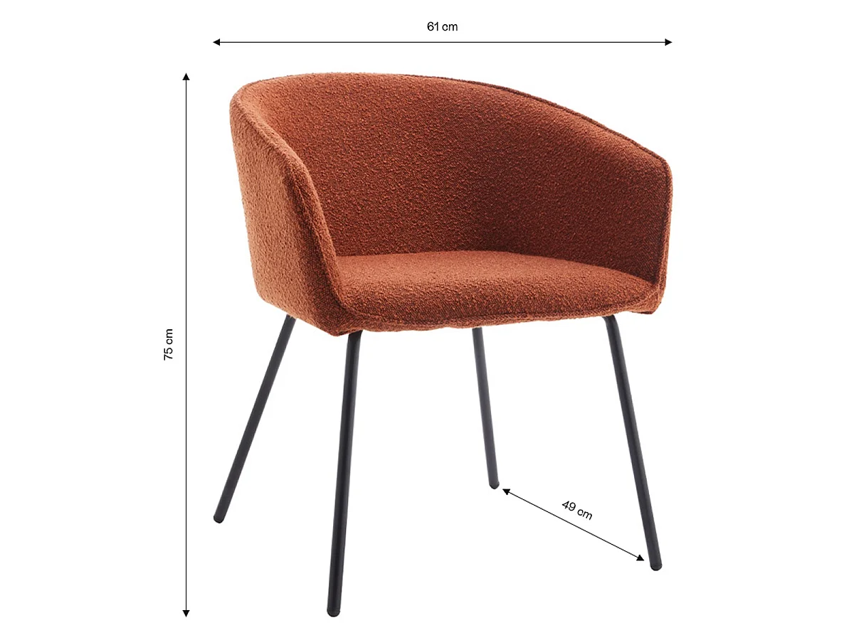 Lot de 2 fauteuils de table en tissu bouclé rouille, piètement noir - Swann