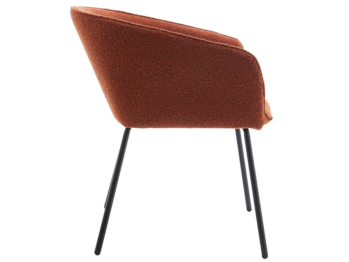 Lot de 2 fauteuils de table en tissu bouclé rouille, piètement noir - Swann