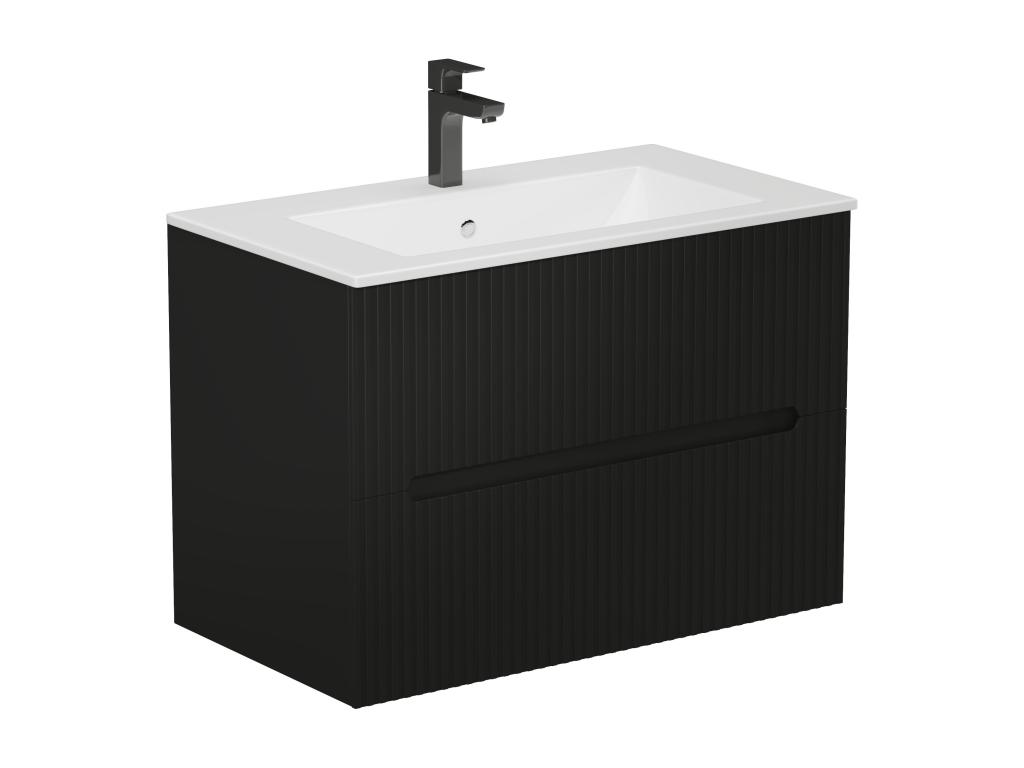Waschbeckenunterschrank hängend mit Einbauwaschbecken - 80 cm - Schwarz ger günstig online kaufen