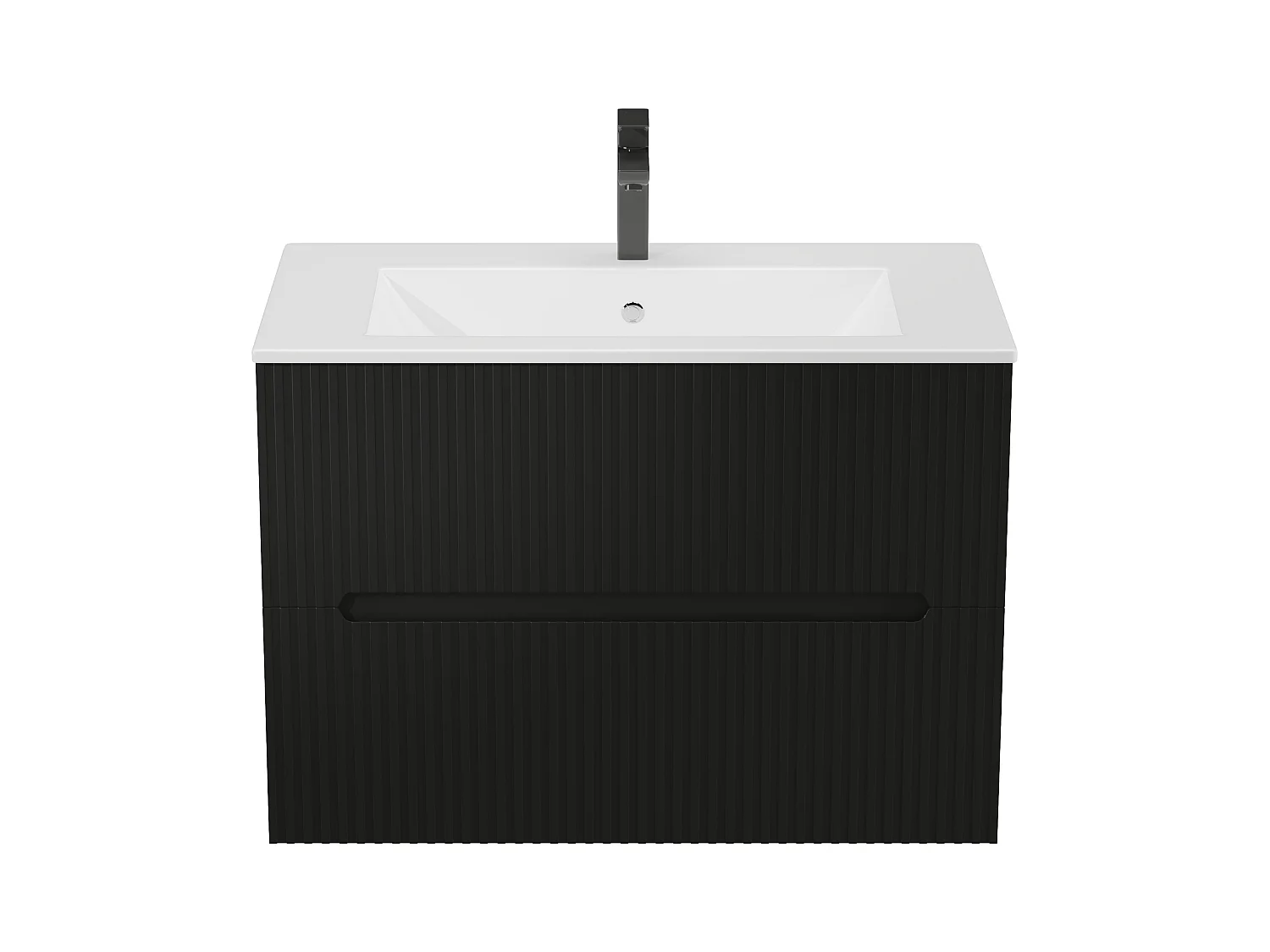 Hangmeubel voor badkamer met inbouwwastafel - Zwart geribbeld - 80 cm - PAVANI