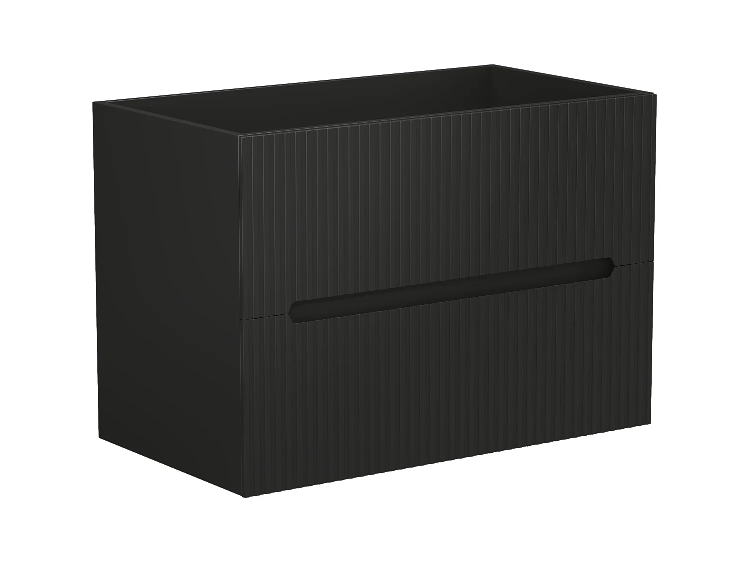 Hangmeubel voor badkamer met inbouwwastafel - Zwart geribbeld - 80 cm - PAVANI