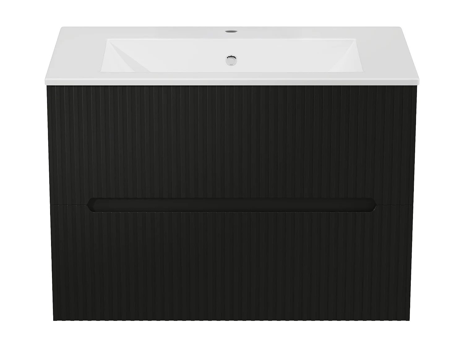 Mueble de baño suspendido con lavabo encastrado - Estriado negro - 80 cm - PAVANI