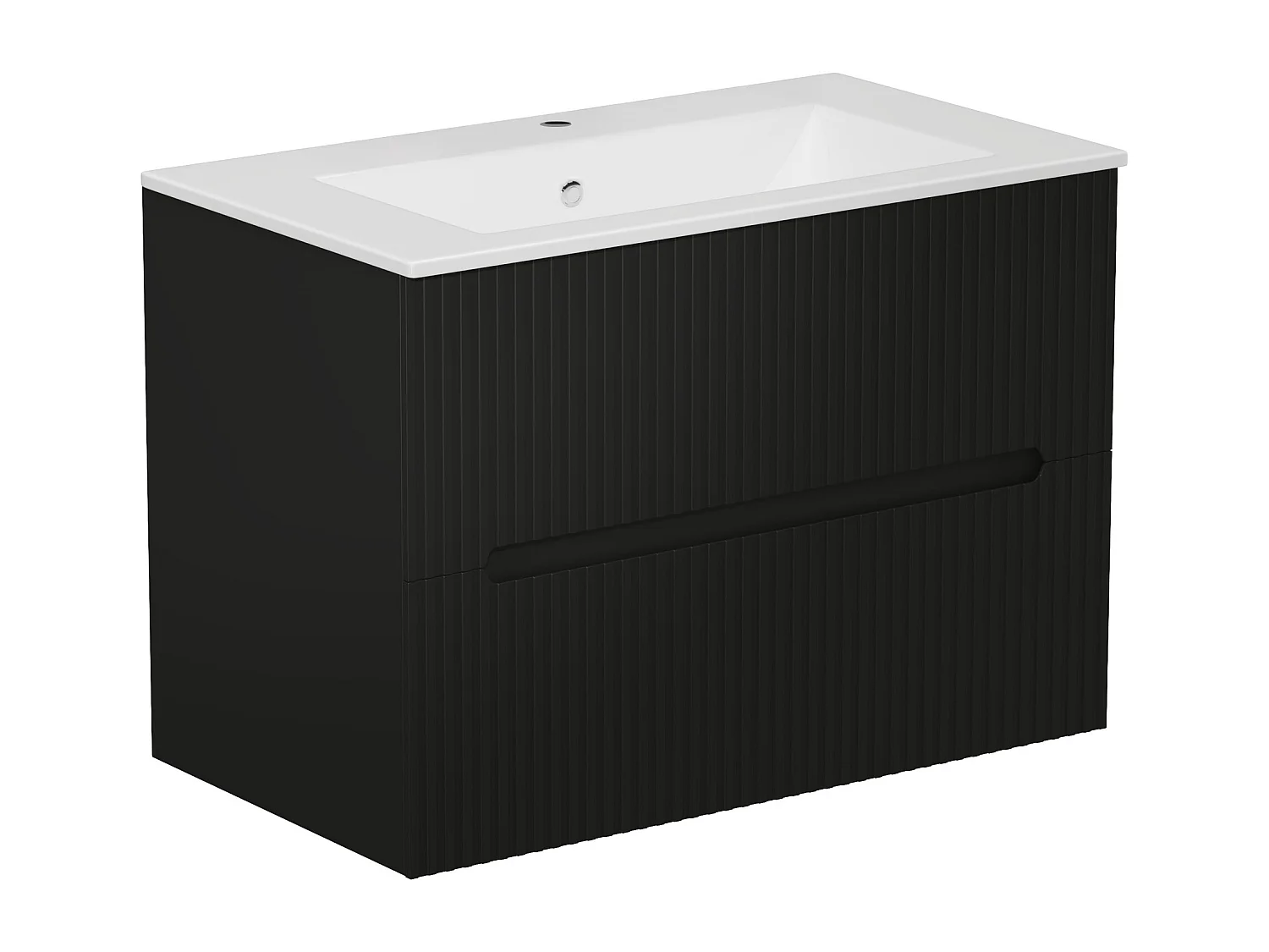 Mueble de baño suspendido con lavabo encastrado - Estriado negro - 80 cm - PAVANI