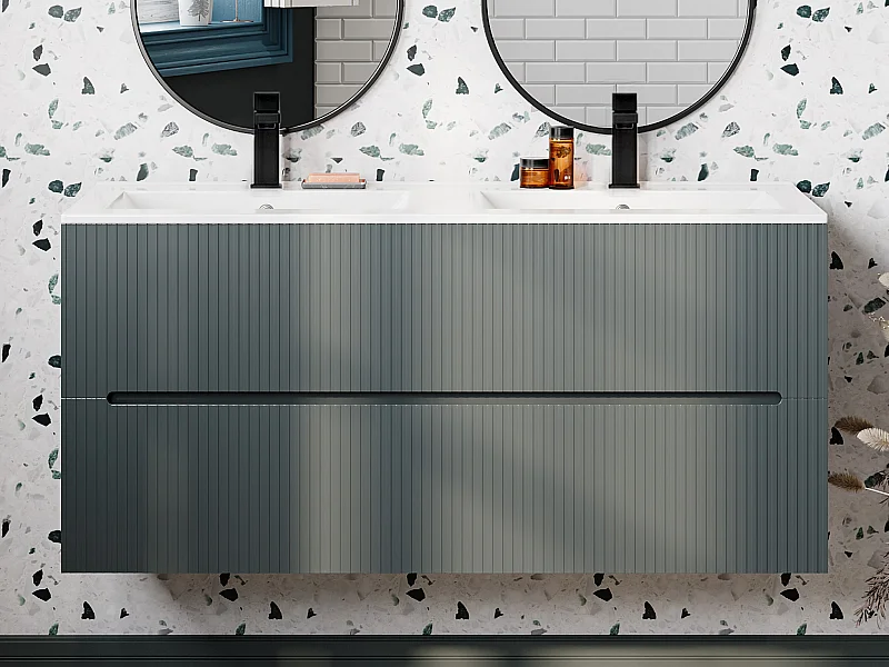 Meuble de salle de bain suspendu avec vasque à encastrer - Strié gris - 120 cm - PAVANI