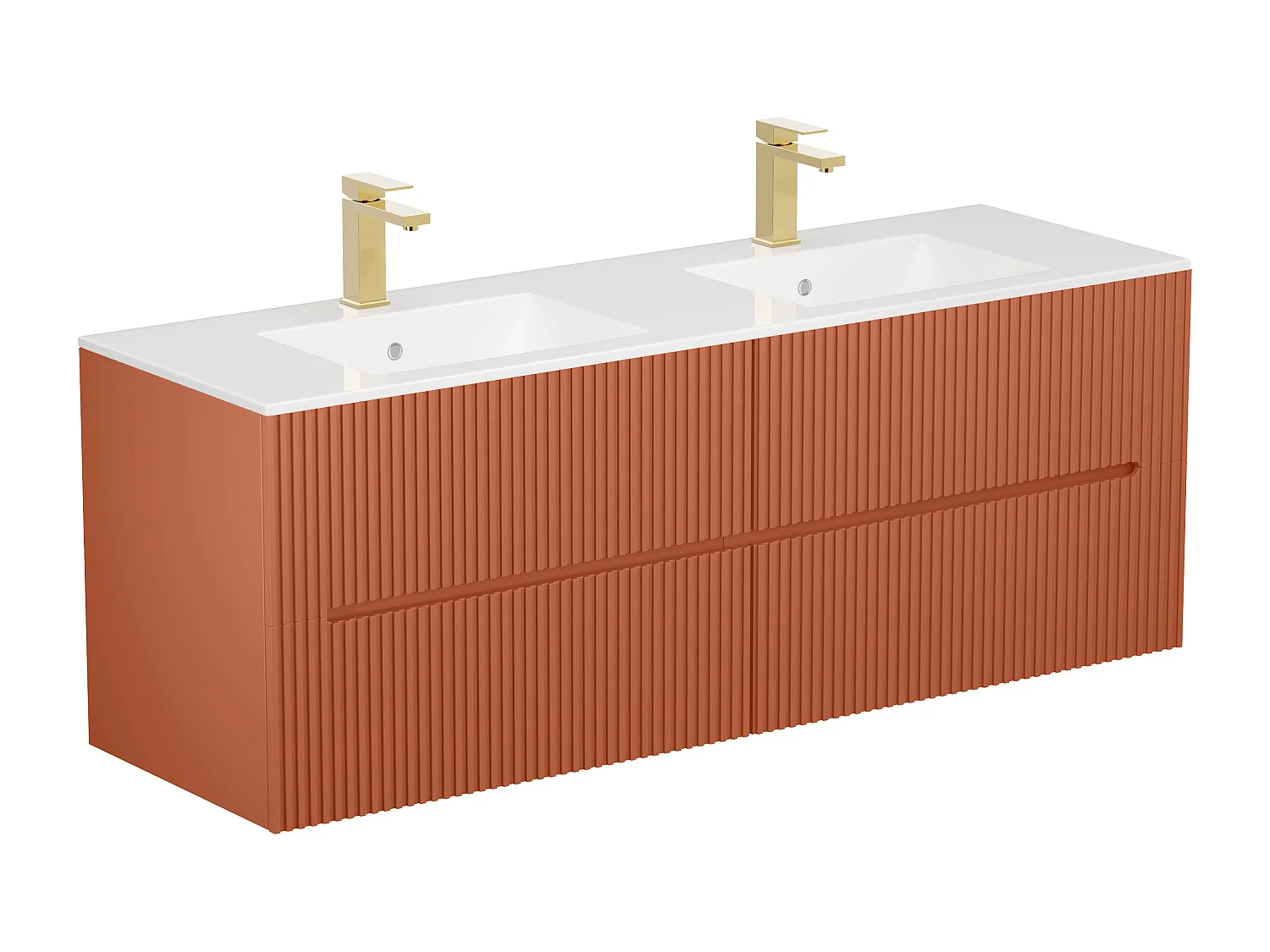 Meuble de salle de bain suspendu avec vasque à encastrer - Strié terracotta - 150 cm - PAVANI