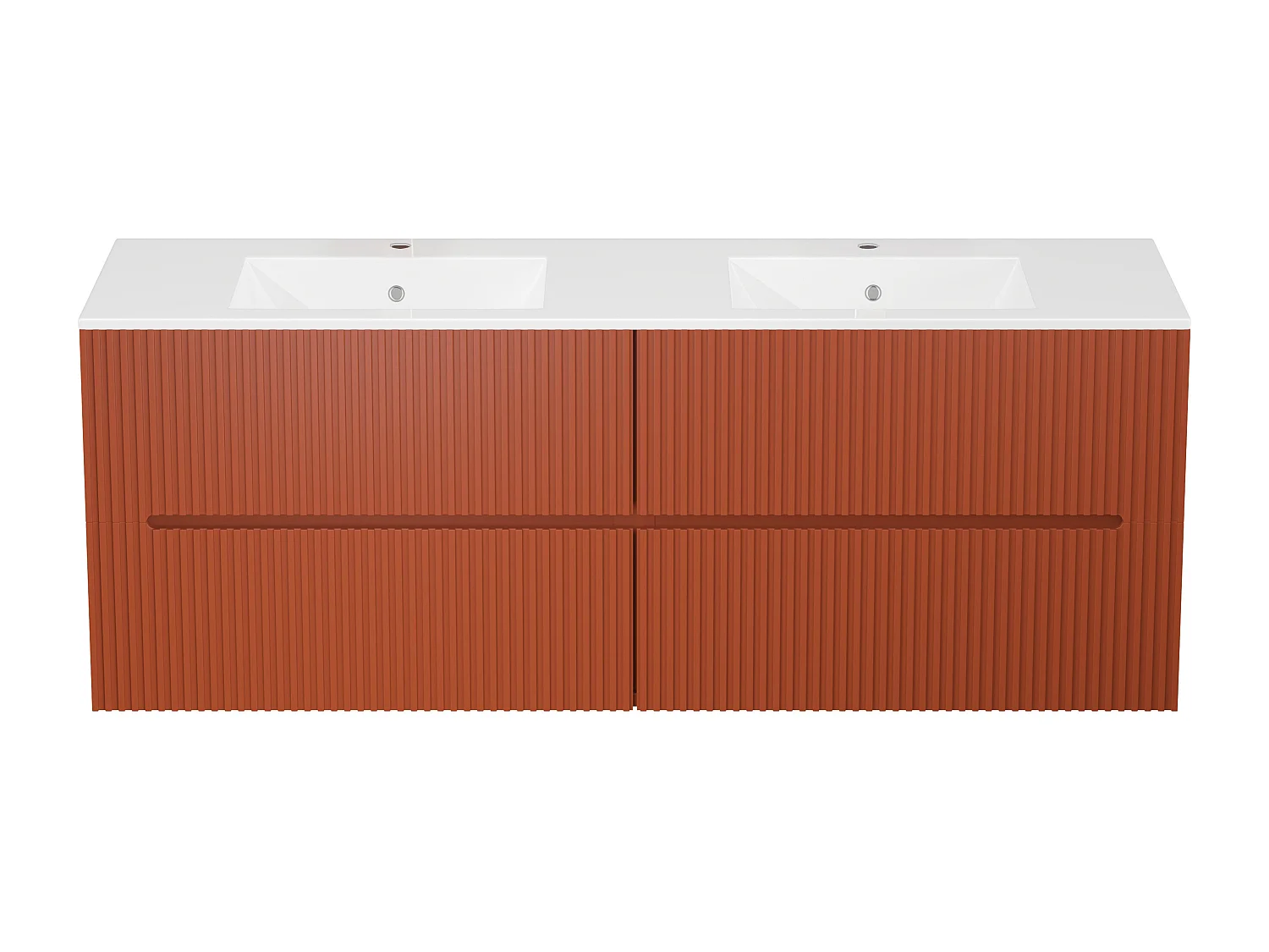 Meuble de salle de bain suspendu avec vasque à encastrer - Strié terracotta - 150 cm - PAVANI