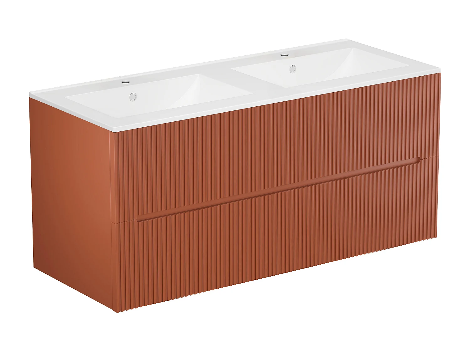Meuble de salle de bain suspendu avec vasque à encastrer et colonne - Strié terracotta - 120 cm - PAVANI