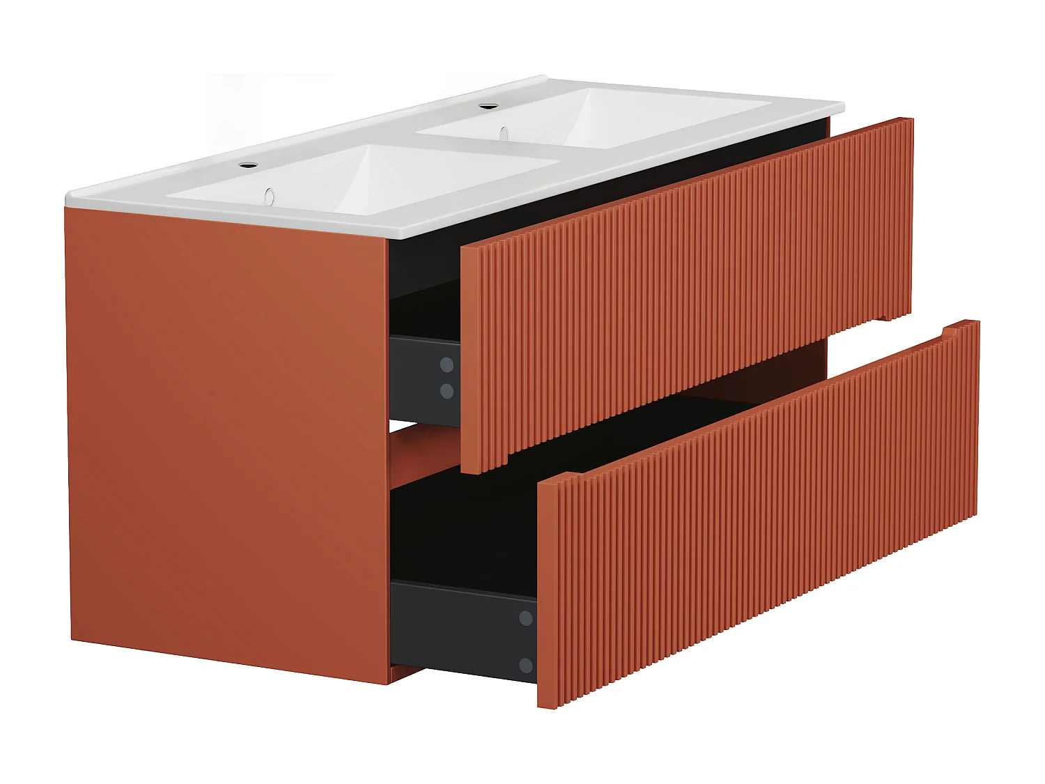 Meuble de salle de bain suspendu avec vasque à encastrer et colonne - Strié terracotta - 120 cm - PAVANI