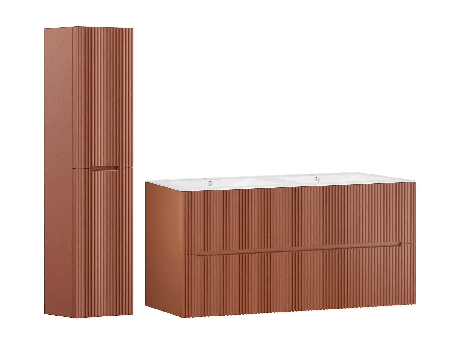 Meuble de salle de bain suspendu avec vasque à encastrer et colonne - Strié terracotta - 120 cm - PAVANI