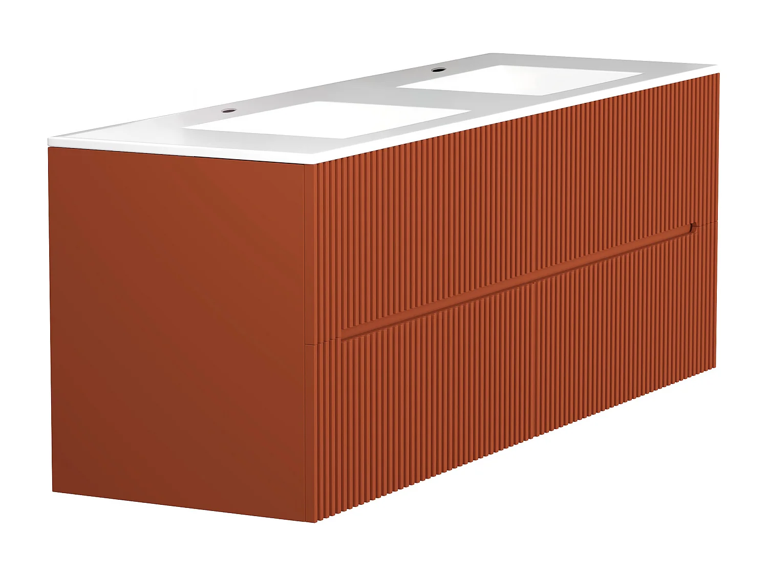 Szafka łazienkowa wisząca z umywalką wpuszczaną w blat i słupkiem - Ryflowana terakota - 150 cm - PAVANI