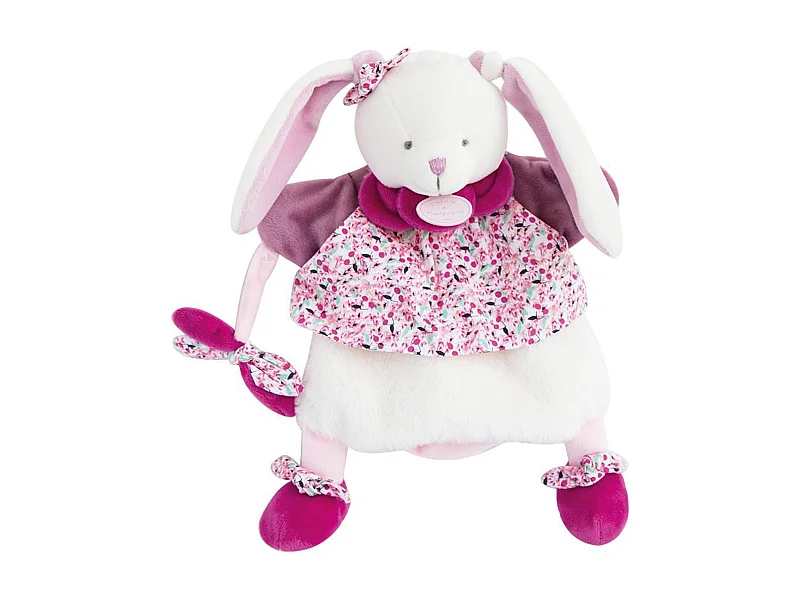 Doudou marionnette à main lapin 28 cm collection LAPIN CERISE rose