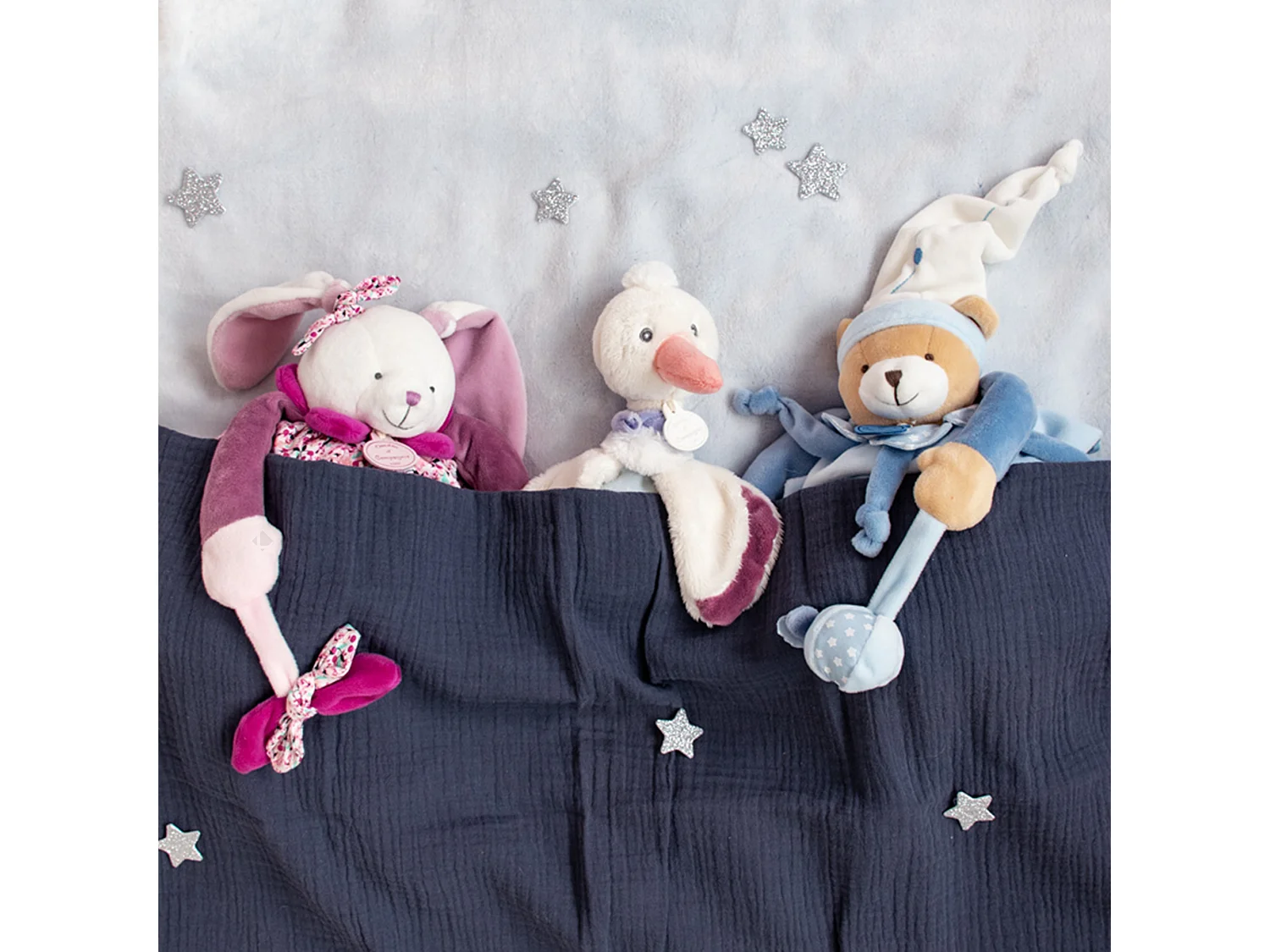 Doudou marionnette à main lapin 28 cm collection LAPIN CERISE rose