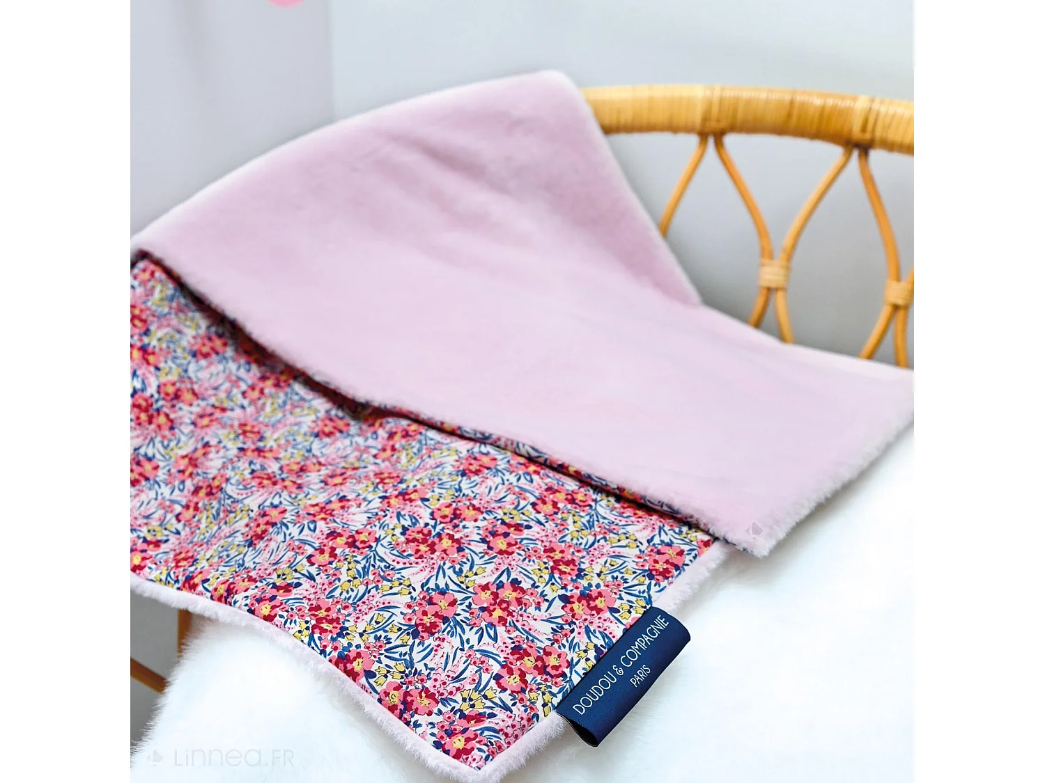 Duo plaid + doudou musique polyester DUO BOH'AIME faon rose 2 pièces