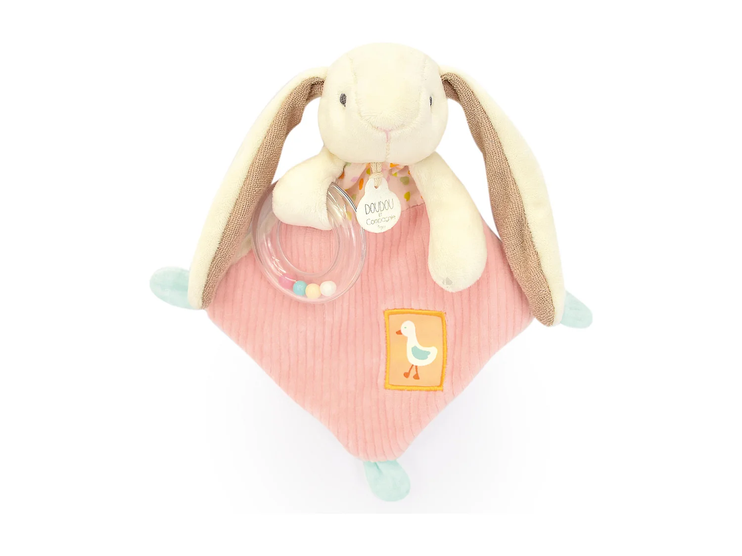 Doudou hochet lapin Ciboulette 21 cm polyester collection DANS MON JARDIN rose