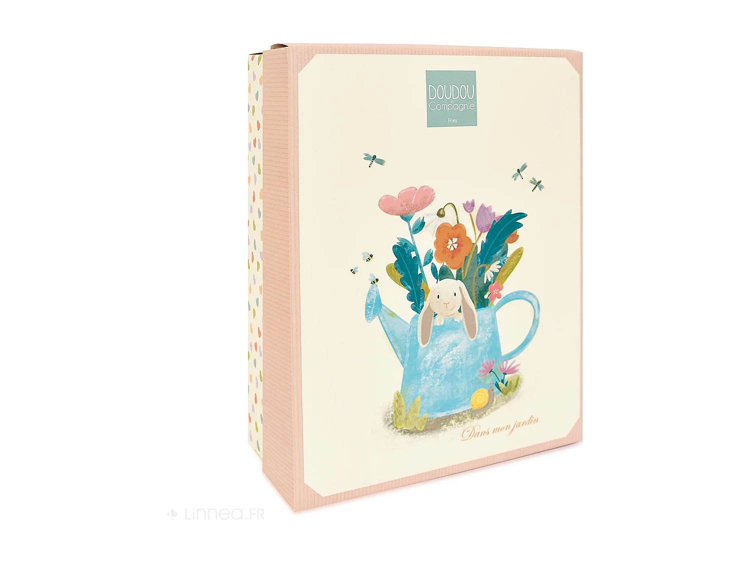 Doudou hochet lapin Ciboulette 21 cm polyester collection DANS MON JARDIN rose