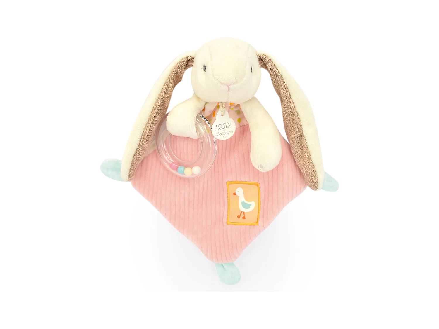 Doudou hochet lapin Ciboulette 21 cm polyester collection DANS MON JARDIN rose