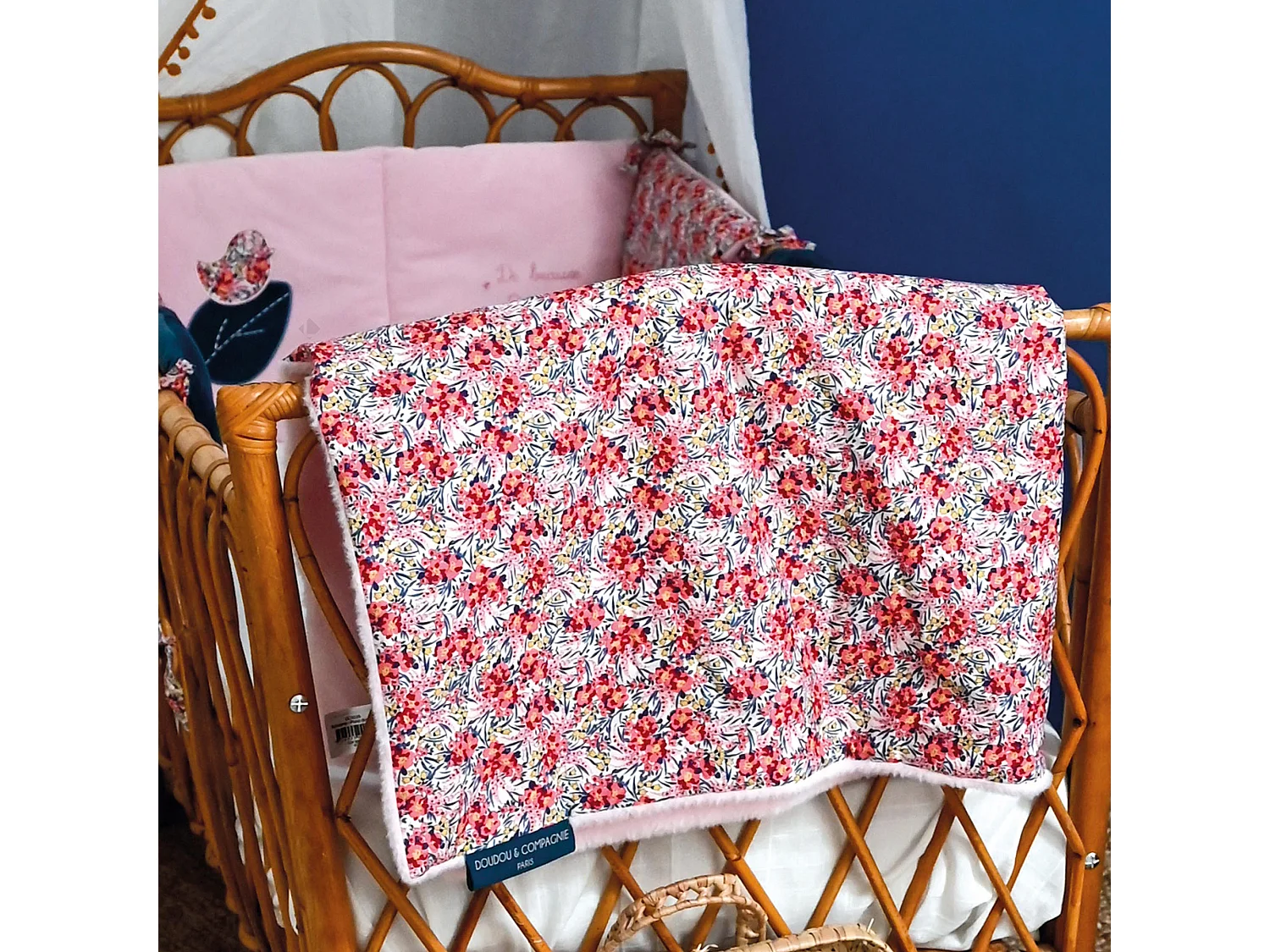 Duo plaid + doudou sucette polyester DUO BOH'AIME faon rose 2 pièces