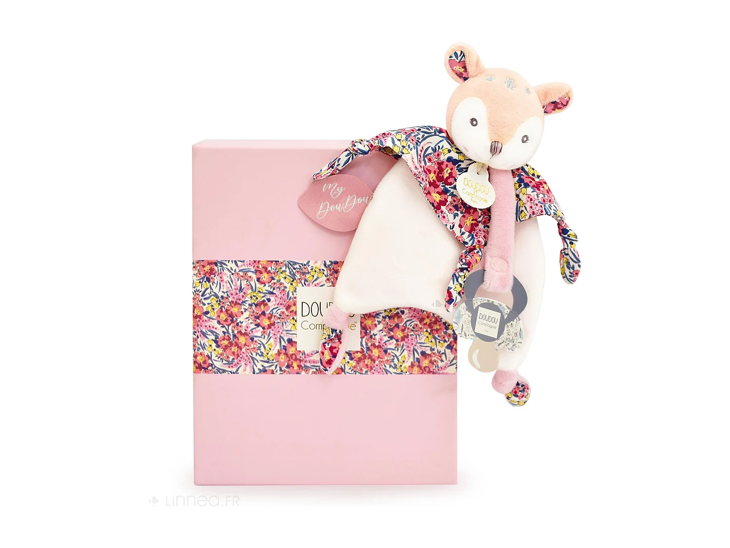 Duo plaid + doudou sucette polyester DUO BOH'AIME faon rose 2 pièces
