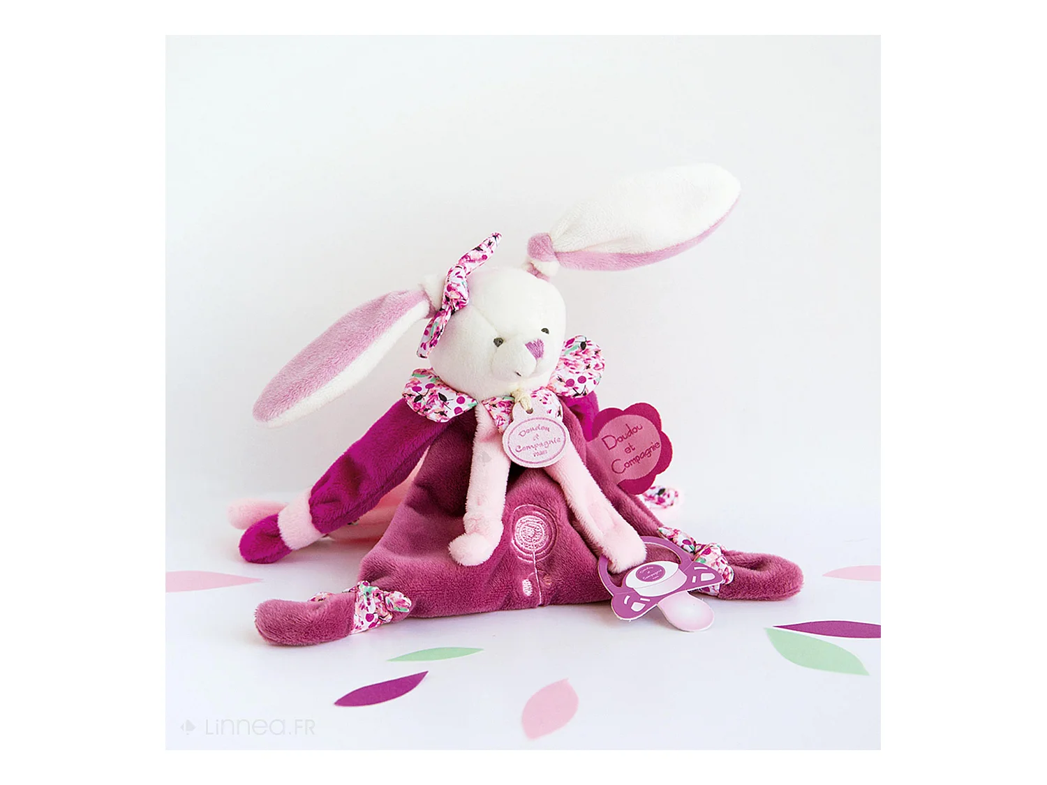 Doudou attache-sucette lapin 17 cm collection LAPIN CERISE rose