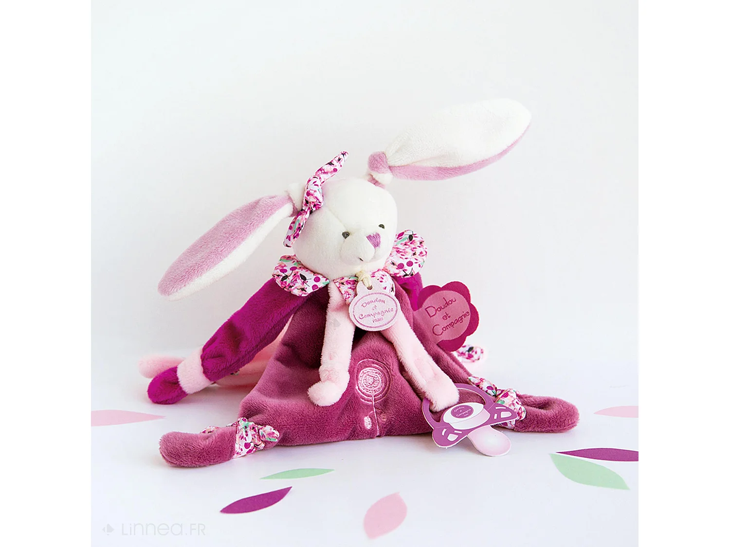 Doudou attache-sucette lapin 17 cm collection LAPIN CERISE rose
