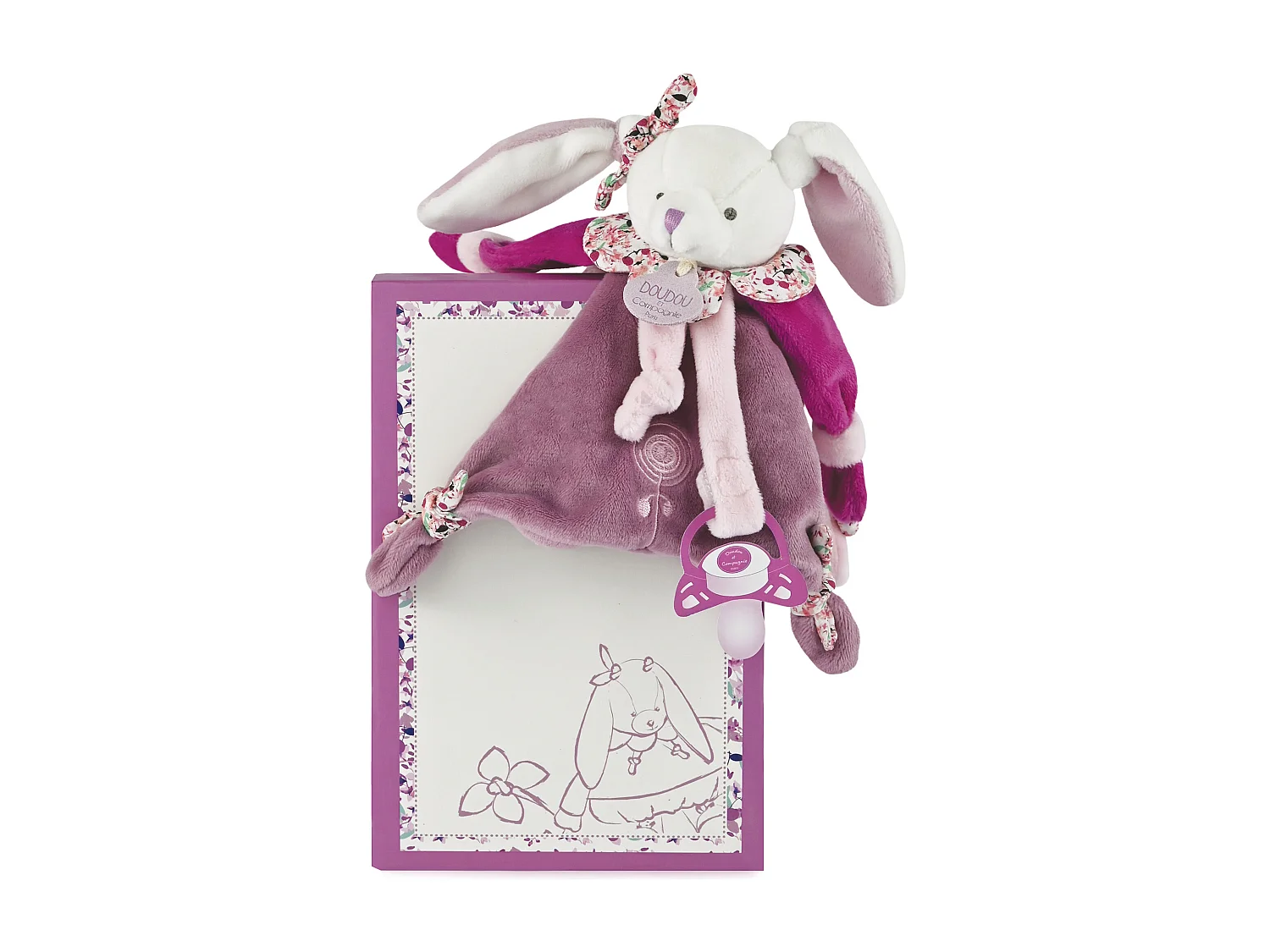 Doudou attache-sucette lapin 17 cm collection LAPIN CERISE rose