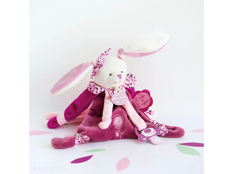 Doudou attache-sucette lapin 17 cm collection LAPIN CERISE rose