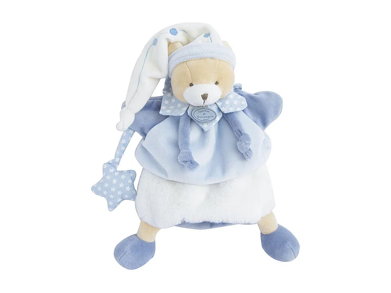 Doudou marionnette 28 cm polyester collection PETIT CHOU ours bleu