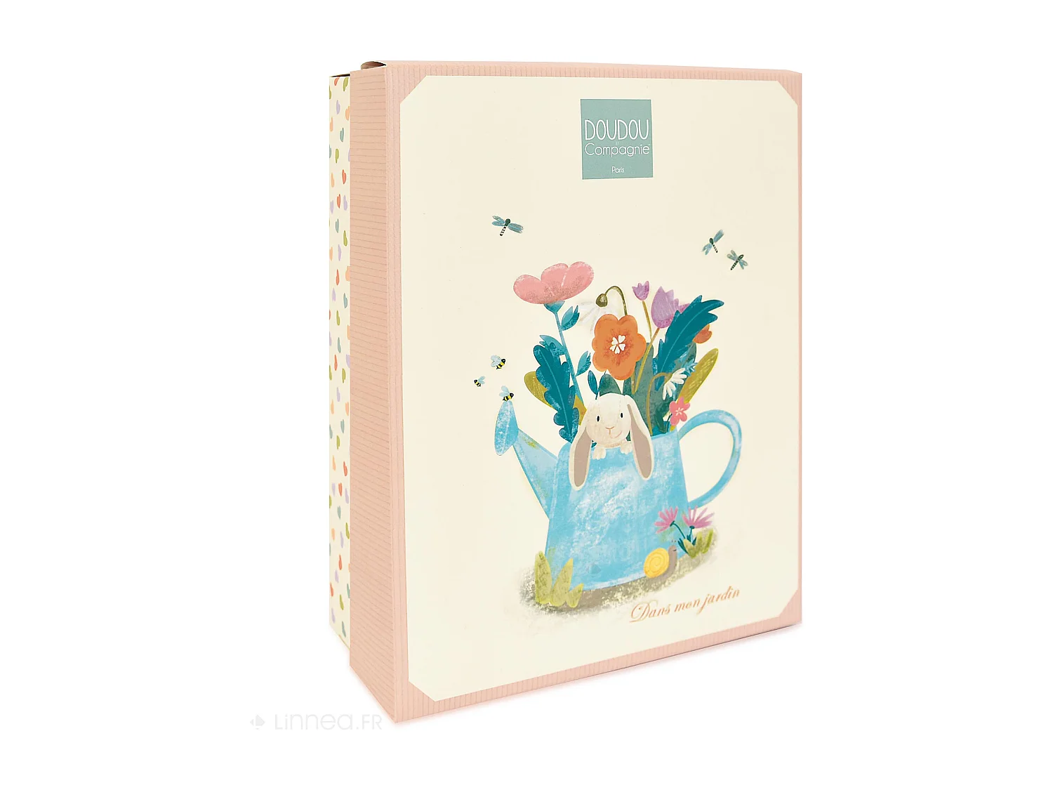 Doudou attache-sucette lapin Ciboulette 19 cm polyester collection DANS MON JARDIN rose