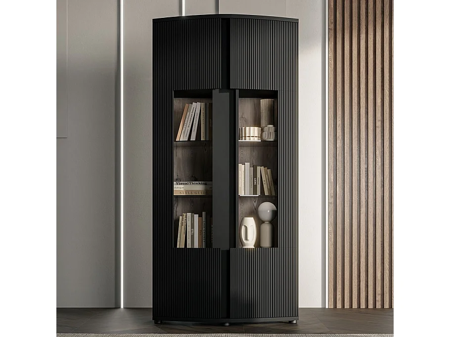 Vetrina dal design nero con frontale curvo ad anello