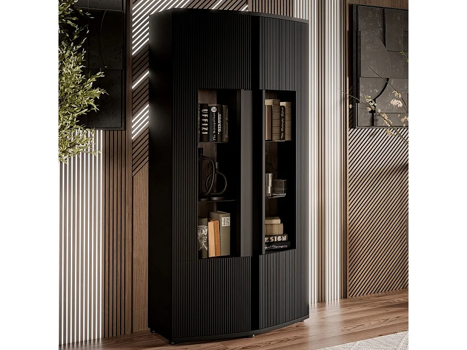 Vetrina dal design nero con frontale curvo ad anello