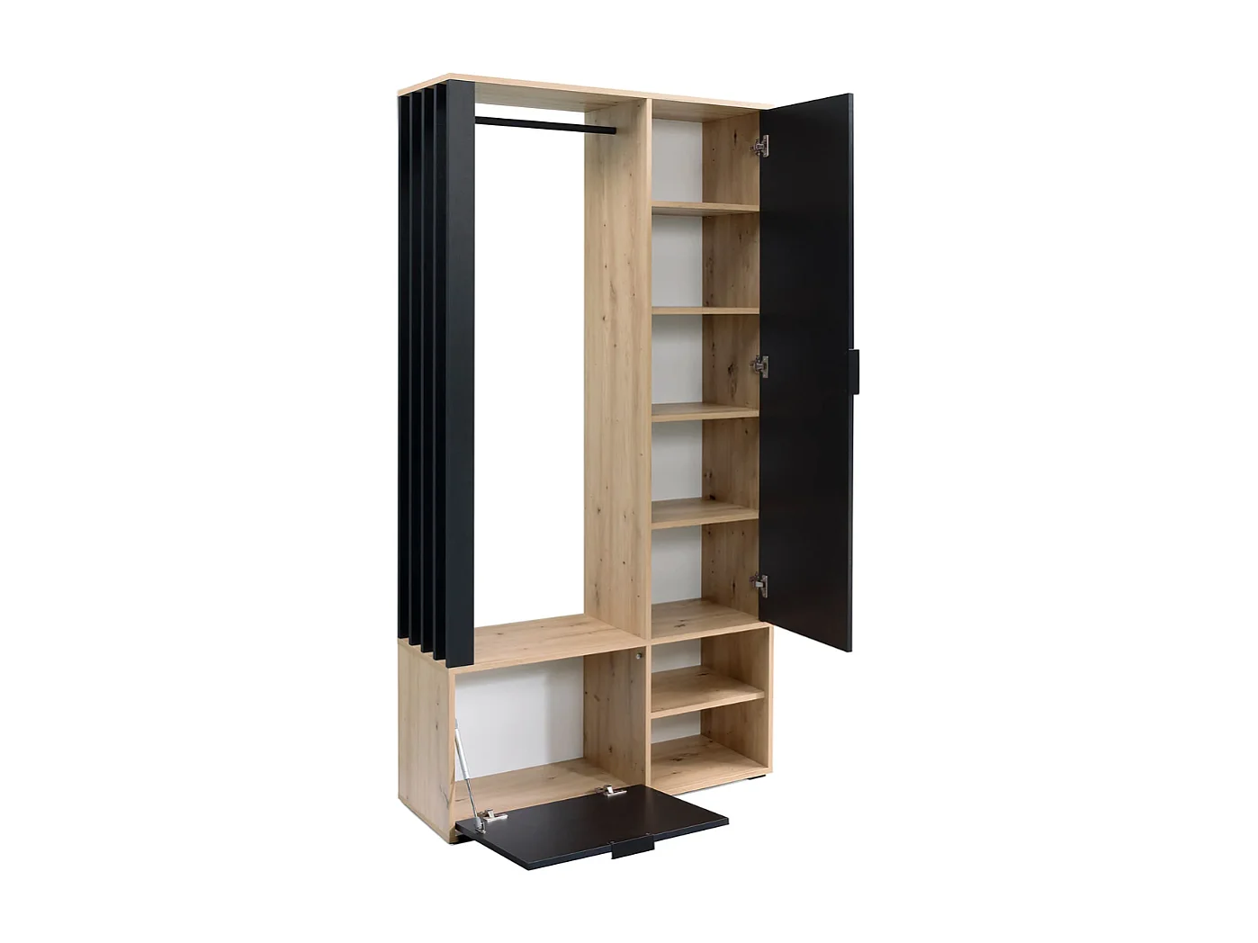 Guardaroba d'ingresso Ellipse con specchio e listelli decorativi in nero e rovere