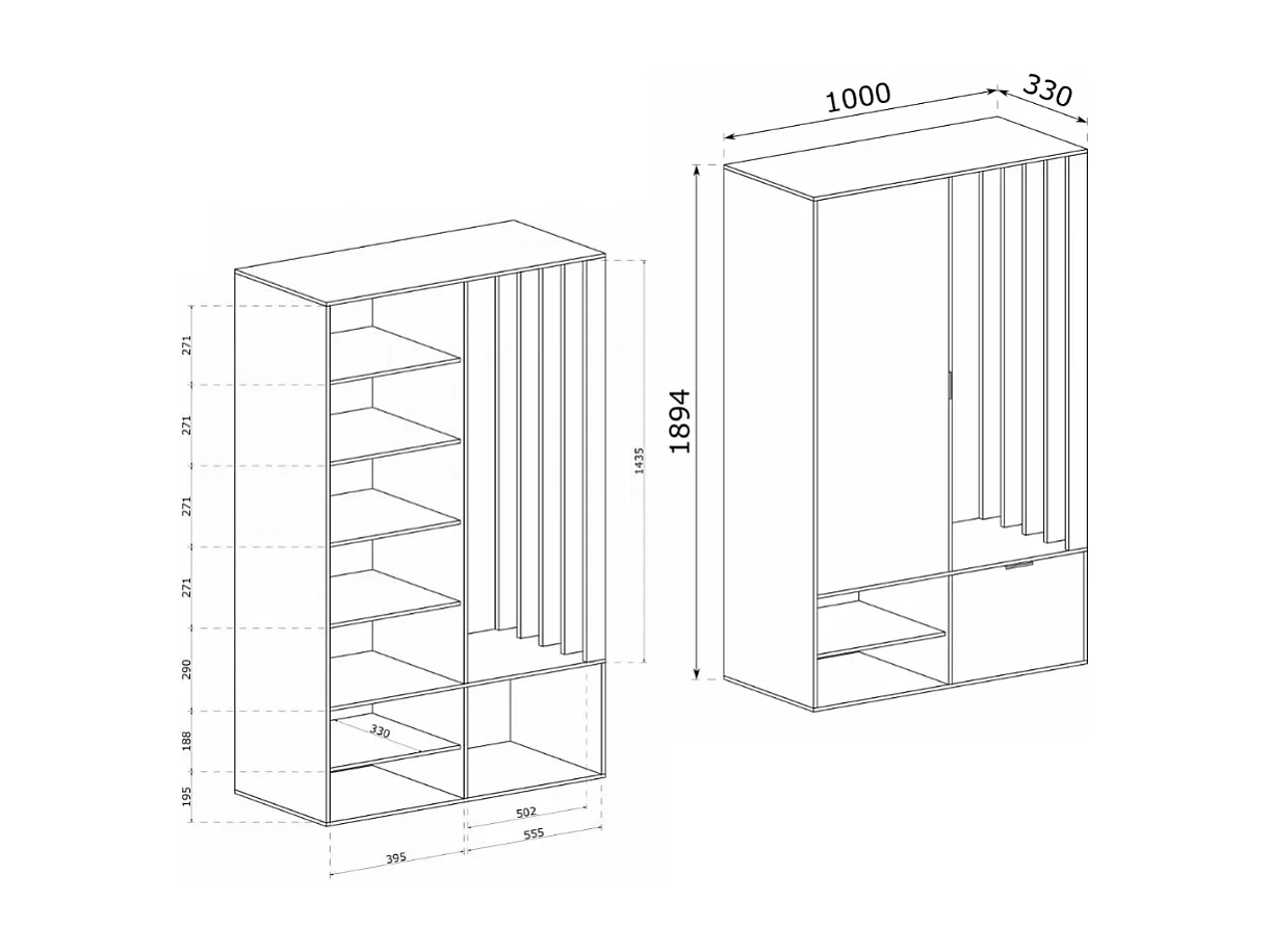 Guardaroba d'ingresso Ellipse con specchio e listelli decorativi in nero e rovere
