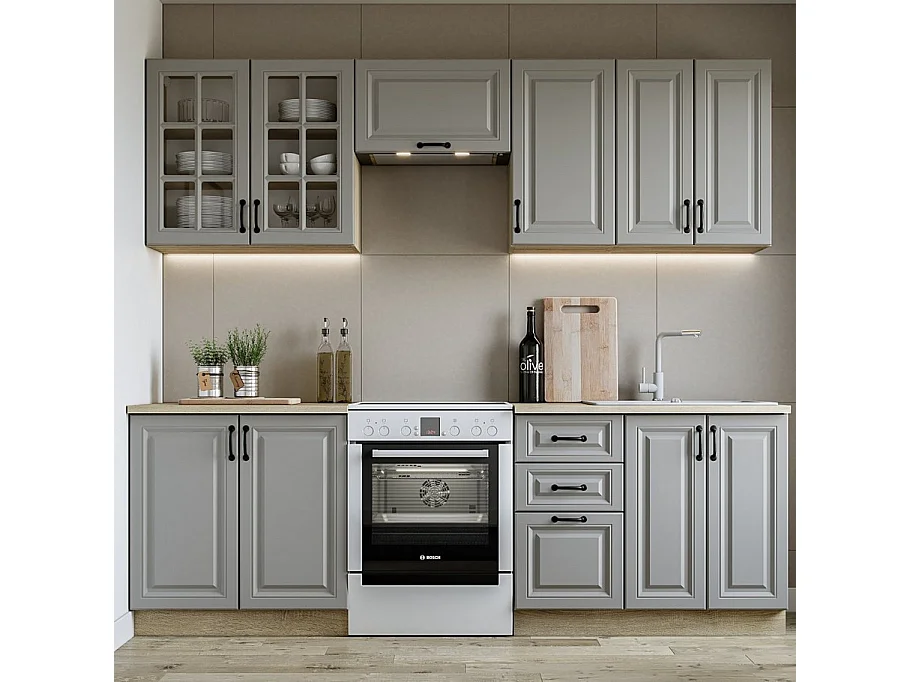 Cucina completa grigia 240cm con piano di lavoro Elise