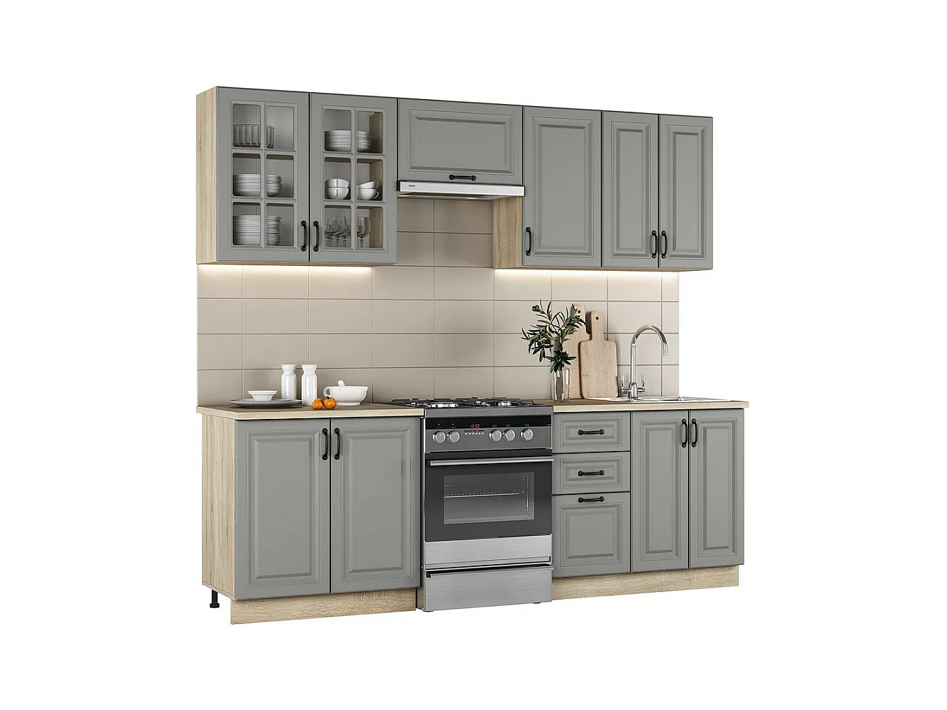Cuisine complète grise 240cm avec plan de travail Elise